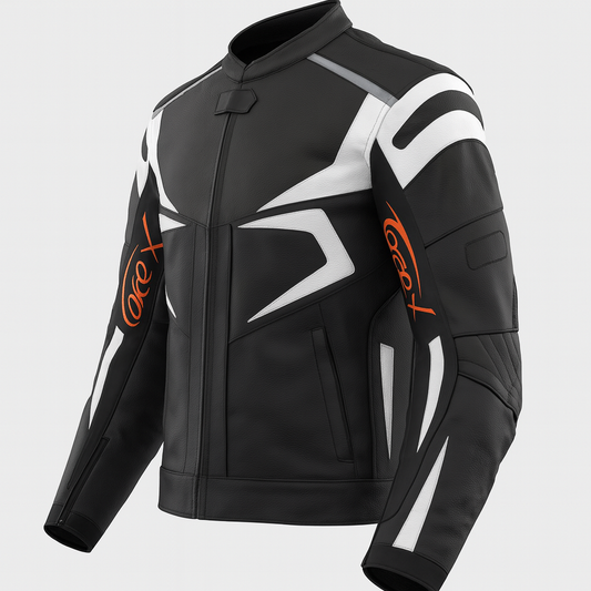 TORQ-X Apex Sport Racing Leather Jacket - Black/White/Grey