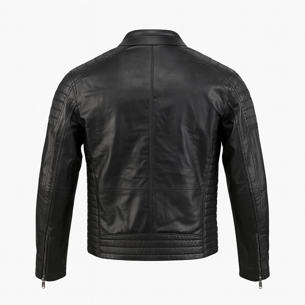 TORQ-X Heritage Cafe Racer Leather Jacket - Black