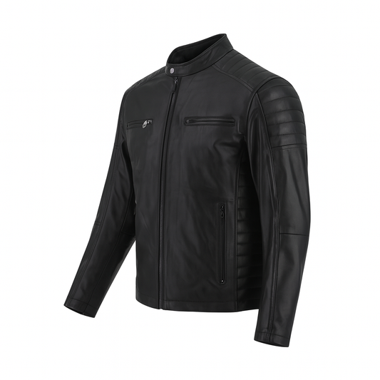 TORQ-X Heritage Cafe Racer Leather Jacket - Black