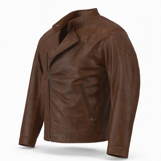 TORQ-X Classic Biker Leather Jacket - Brown