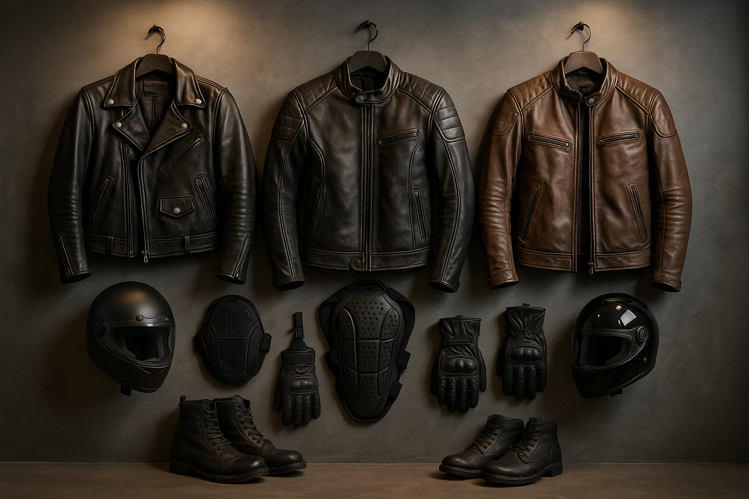 motorcycle apparel on the wall