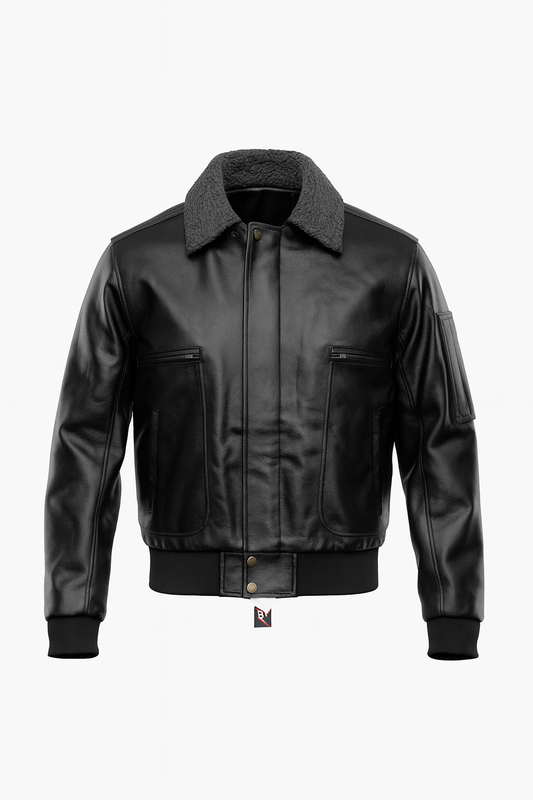 TORQ-X Aviator Flight Leather Jacket - Black
