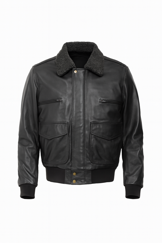 TORQ-X Aviator Flight Leather Jacket - Black
