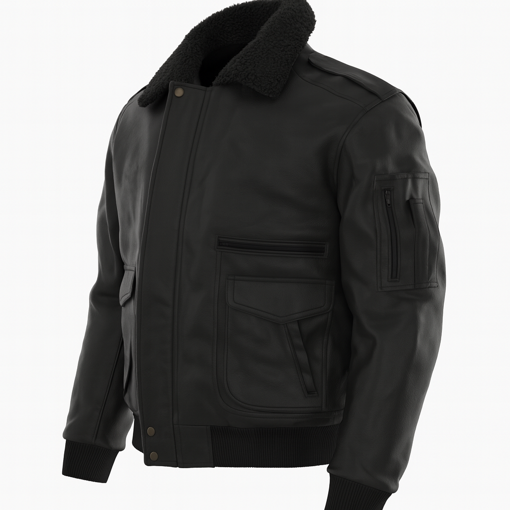 TORQ-X Aviator Flight Leather Jacket - Black