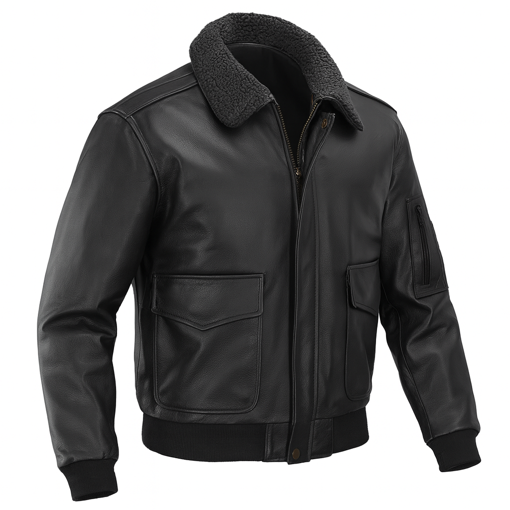 TORQ-X Aviator Flight Leather Jacket - Black