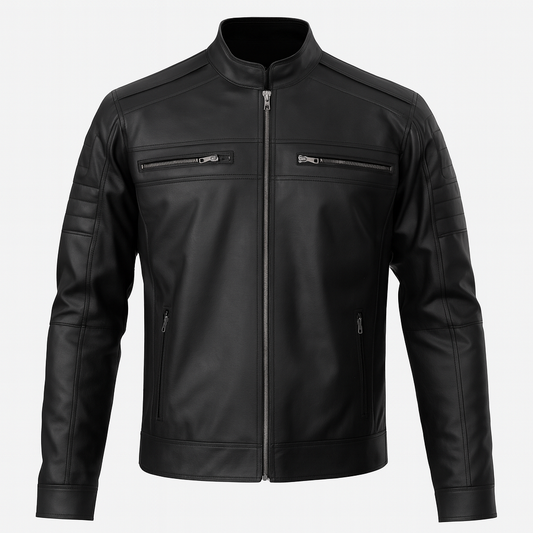 TORQ-X Modern Café Racer Leather Motorcycle Jacket