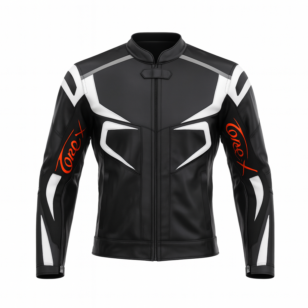 TORQ-X Apex Sport Racing Leather Jacket - Black/White/Grey