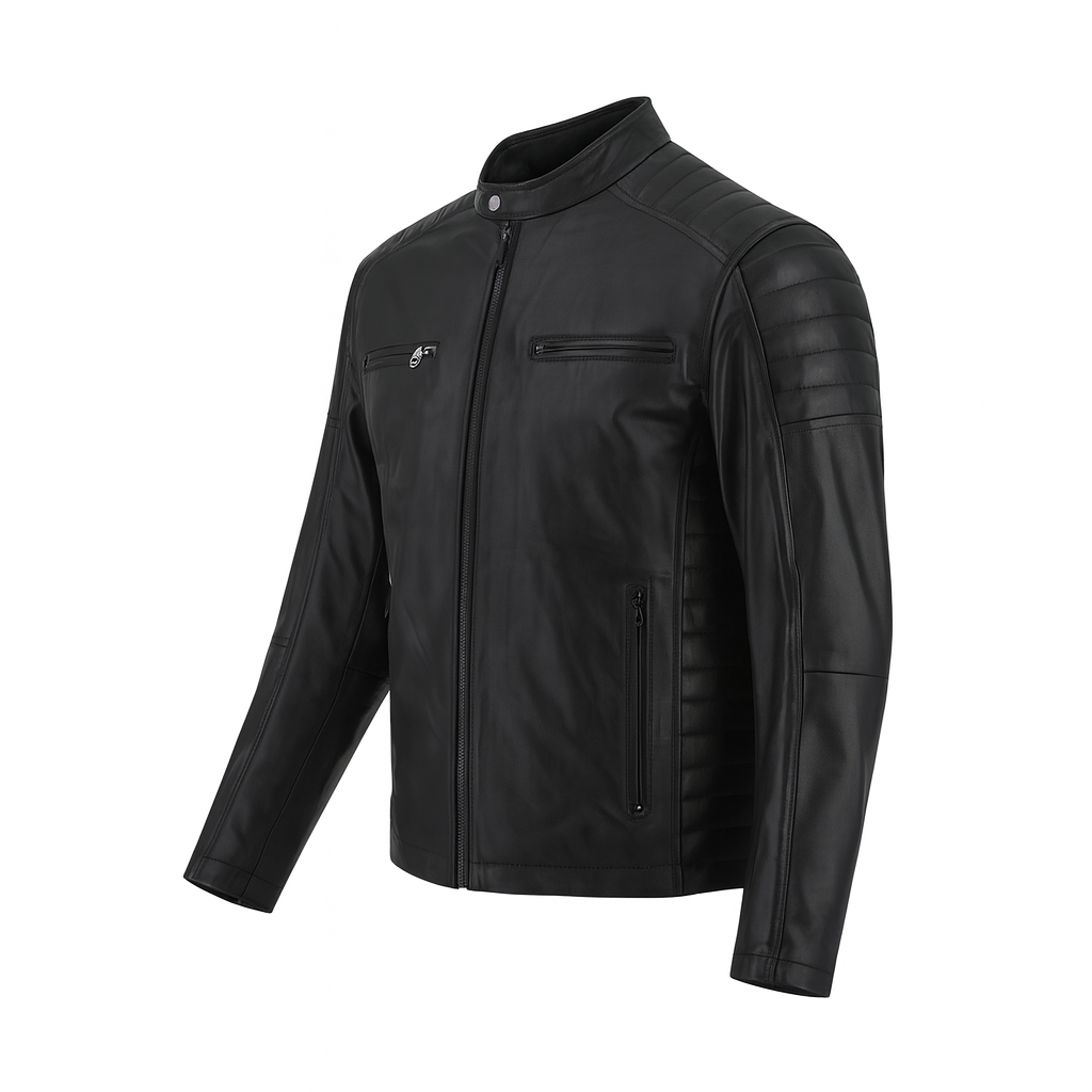 TORQ-X Heritage Cafe Racer Leather Jacket - Black