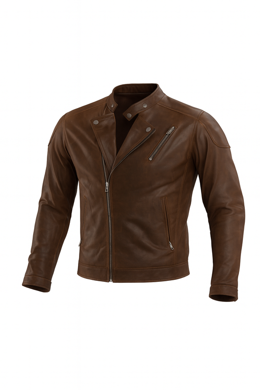 TORQ-X Classic Biker Leather Jacket - Brown